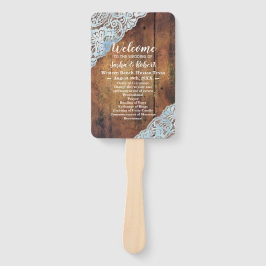 Éventail pays rustique barnwood dentelle programmes de mari (Devant)