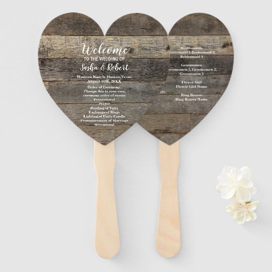 Éventail pays rustique boisé grange programmes de mariage (Devant et derrière)
