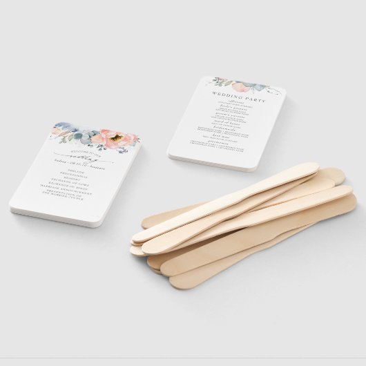 Éventail Peach Floral Dusty Blue Wedding Program (Non-assemblé)
