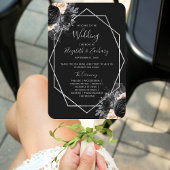 Éventail Peach Floral Silver Geo Black Wedding Programme