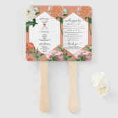 Éventail Peach Pink Peonies Flowers Programme de mariage (Devant et derrière)