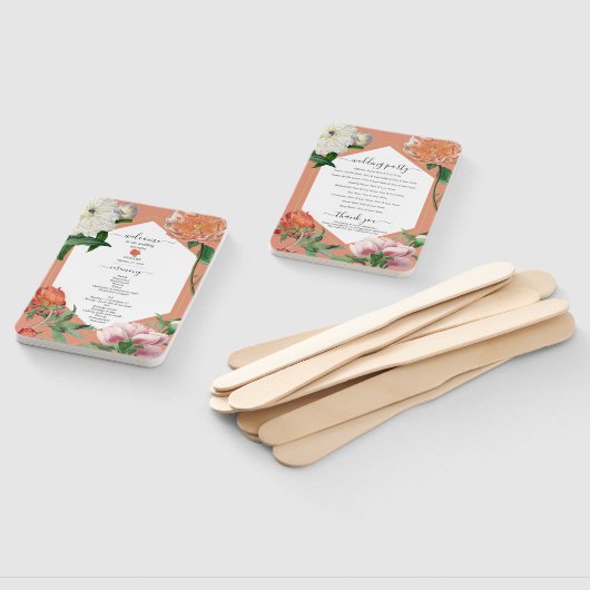 Éventail Peach Pink Peonies Flowers Programme de mariage (Non-assemblé)