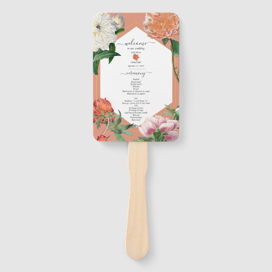 Éventail Peach Pink Peonies Flowers Programme de mariage (Devant)