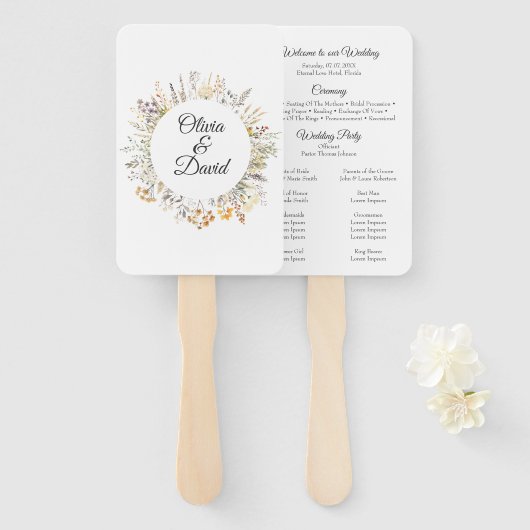 Éventail Peach Terracotta Fleur sauvage Meadow Wedding Prog (Devant et derrière)