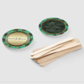 Éventail Peacock Feathers Gold Round Mariage Menu (Non-assemblé)