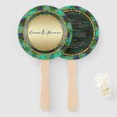 Éventail Peacock Feathers Gold Round Mariage Menu (Devant et derrière)