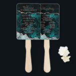 Éventail Peacock Green Rose Gold Mariage programme de cérém<br><div class="desc">Rich Peacock Turquoise Green & Elegant Rose Gold Faux Foil Aquarelle Marbre Agate Gilded Geode Design,  avec polices modernes et de script. Ventilateurs du programme de cérémonie Mariage tendance et chic ! ~ Regardez ma boutique pour voir l'ensemble de la suite mariage pour ce design!</div>