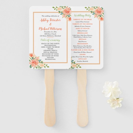 Éventail Pêcher les fleurs | Programme de mariage (Devant et derrière)