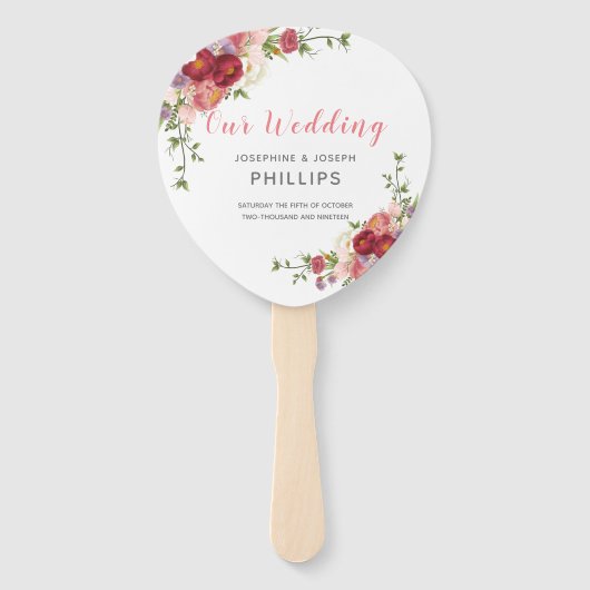 Éventail Peines d'aquarelle rose et Rose juste mariées (Devant)