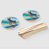 Éventail Peinture de surf de plage de Blue Heeler  (Non-assemblé)