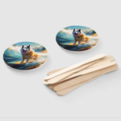 Éventail Peinture de surf de plage de Malamute d'Alaska (Non-assemblé)