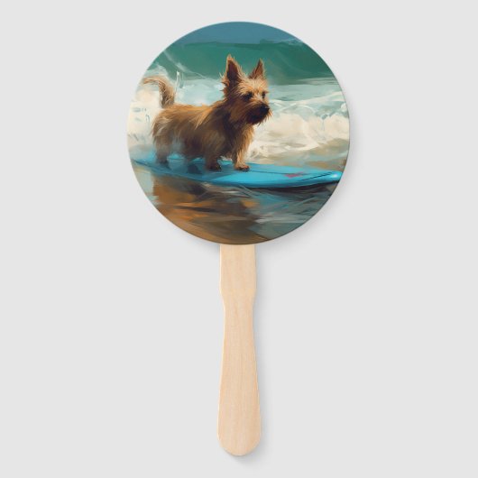 Éventail Peinture de surf de plage de Terrier Australien (Devant)