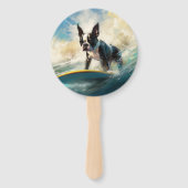 Éventail Peinture de surf de plage de Terrier de Boston (Dos)