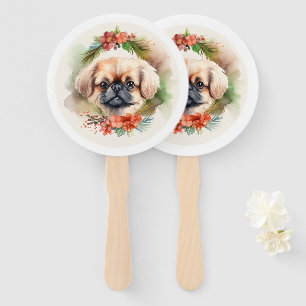 Éventail Pékinois Couronne de Noël Chien de fête