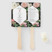 Éventail Peonies blanches roses Fleurs Mariage Black Progra (Devant et derrière)