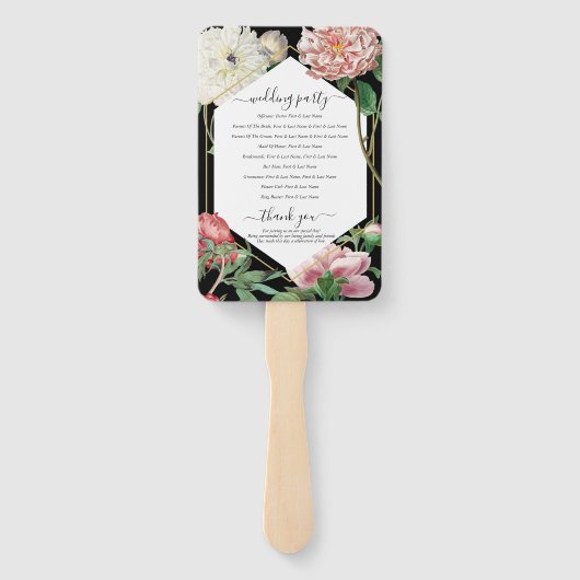 Éventail Peonies blanches roses Fleurs Mariage Black Progra (Dos)