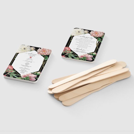 Éventail Peonies blanches roses Fleurs Mariage Black Progra (Non-assemblé)