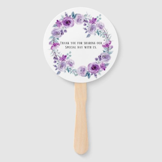 Éventail Peonies d'aquarelle violette Mariage Eucalyptus (Dos)