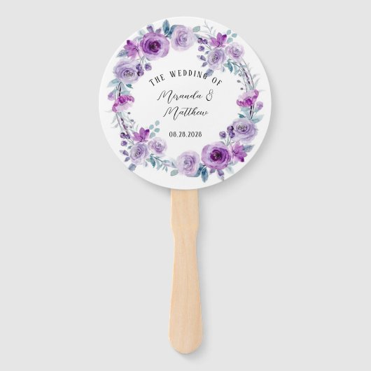 Éventail Peonies d'aquarelle violette Mariage Eucalyptus (Devant)