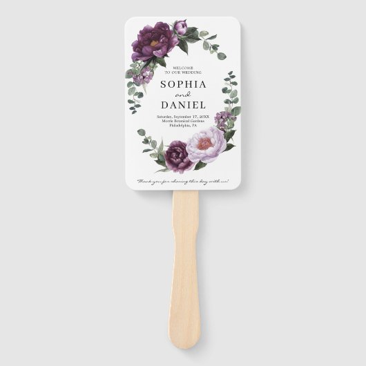 Éventail Peonies de prune Vive Floral Programme de mariage  (Devant)