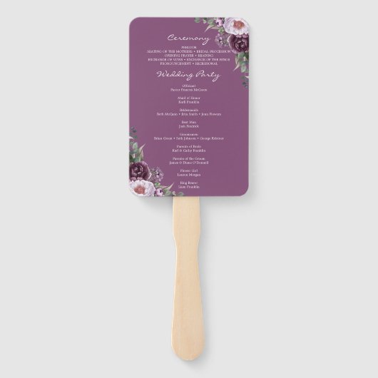 Éventail Peonies de prune Vive Floral Programme de mariage  (Dos)