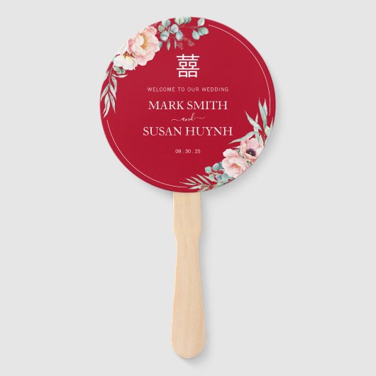 Éventail Peony Double Happiness Wedding Program & Timeline (Devant)