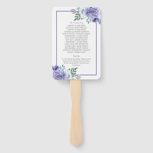 Éventail Peony Passion Floral Wedding Programme Fans (Dos)