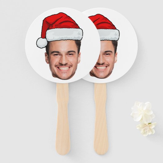 Éventail Père Noël Chapeau de Noël Photo de Visage Personna (Devant et derrière)