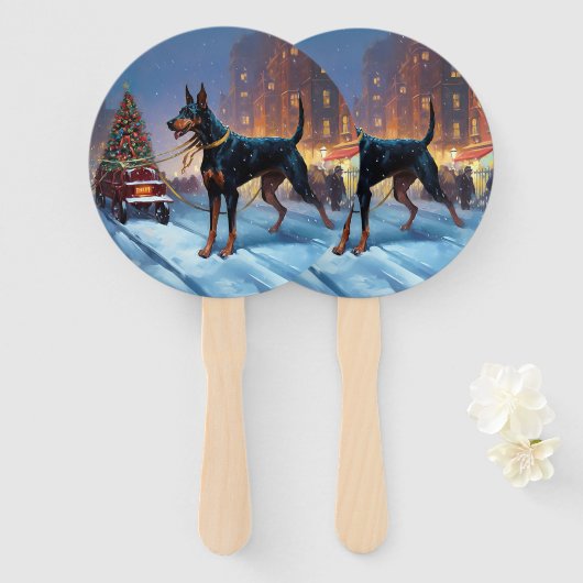 Éventail Période de fêtes de Noël Doberman (Devant et derrière)