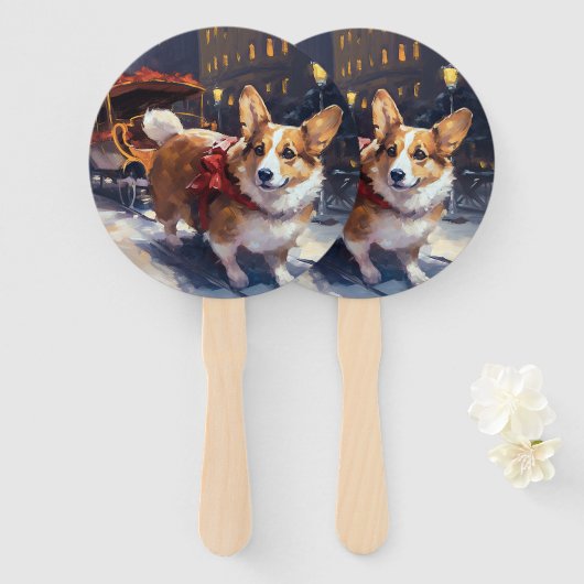 Éventail Période festive de Noël Corgi (Devant et derrière)