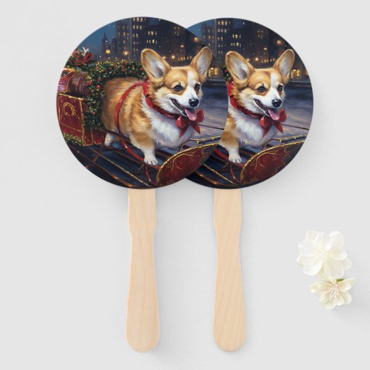 Éventail Période festive de Noël Corgi (Devant et derrière)