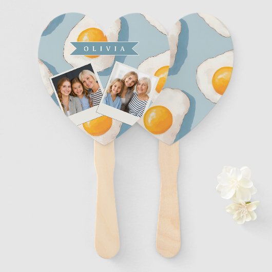 Éventail Personalized Fried Egg Pattern Fun Blue Funny (Devant et derrière)