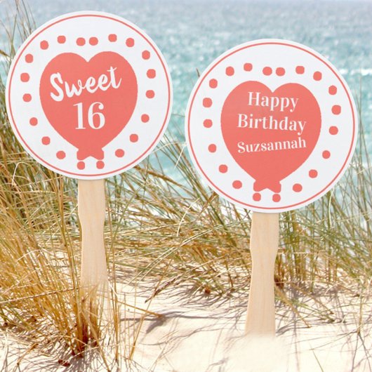 Éventail Personalized Sweet 16 Happy Birthday Coral Heart