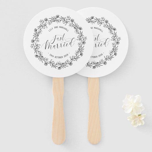 Éventail Personnalisé Juste Marié Floral | Ventilateurs (Devant et derrière)