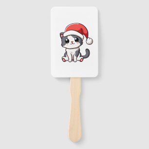 Éventail Petit chaton de Noël portant le chapeau de Père No