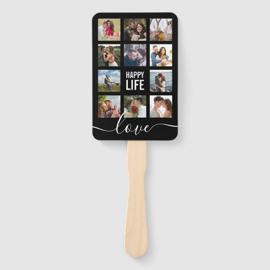 Éventail Photo Collage Black Wedding Programme Ventilateur (Devant)