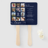 Éventail Photo Collage Programme de mariage bleu de la Mari (Devant et derrière)