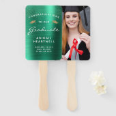 Éventail Photo Emerald Green Metallic Graduation 2025 (Devant et derrière)