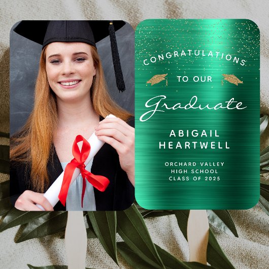 Éventail Photo Emerald Green Metallic Graduation 2025
