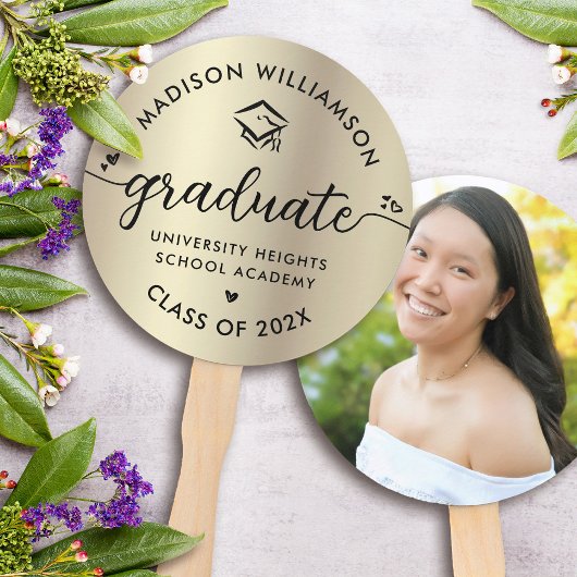 Éventail Photo Gold Foil Graduation Black Script Hearts Cas