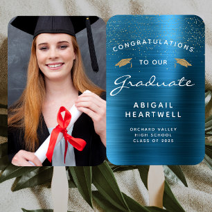 Éventail Photo personnalisée 2025 Graduation en métal bleu 