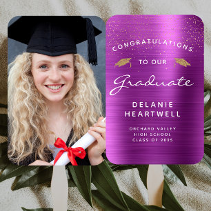 Éventail Photo personnalisée Magenta Metallic Graduation 20