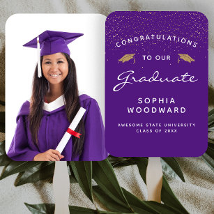 Éventail Photo personnalisée Purple White Gold graduation