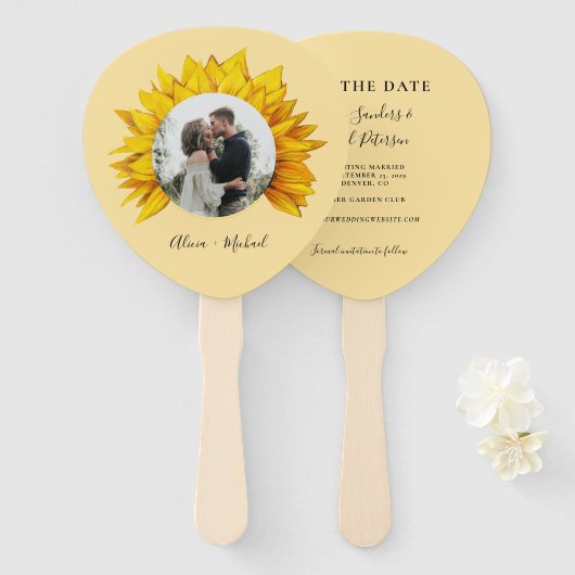 Éventail Photo tournesol mariage rustique enregistrer la da (Devant et derrière)