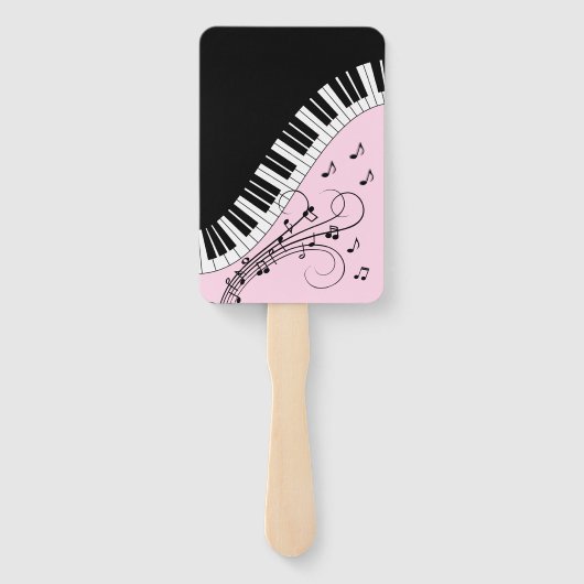Éventail Piano Keyboard Black and White Music Design Pink (Dos)