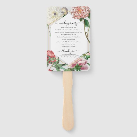 Éventail Pies blanches roses Fleurs Programme de mariage (Dos)