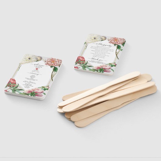 Éventail Pies blanches roses Fleurs Programme de mariage (Non-assemblé)
