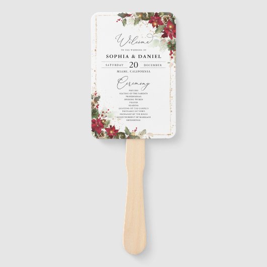 Éventail Pin Rustique Poinsettia Programme de mariage flora (Devant)