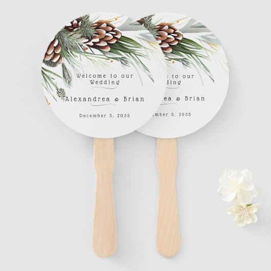 Éventail Pine d'hiver cônes Pins de neige Branches (Devant et derrière)