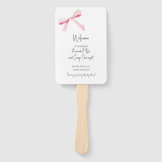 Éventail Pink Bow programme de mariage floral fan (Devant)